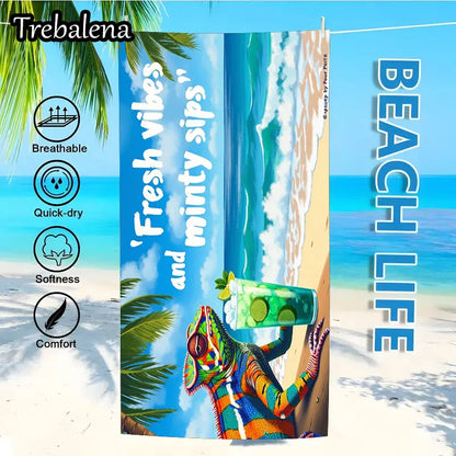 30*60inch Ultra-Soft Beach Towel with Tropical Chameleon Fresh Vibes Beach Towel