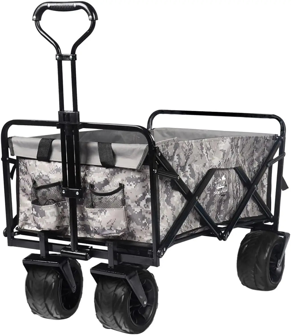 Collapsible Wagon Cart Heavy Duty Foldable Beach Wagon with Big Wheels for Sand All Terrain Utility Beach Cart for Sand