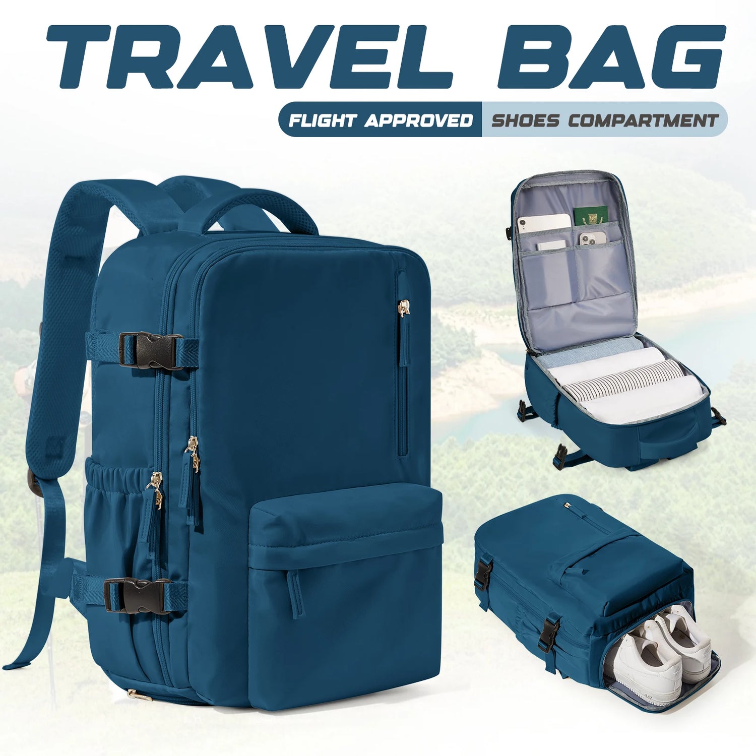 Waterproof Travel Backpack with Shoe Compartment Adjustable Straps, Laptop Backpack &amp;School Bag for Men Women, Casual Travel Bag