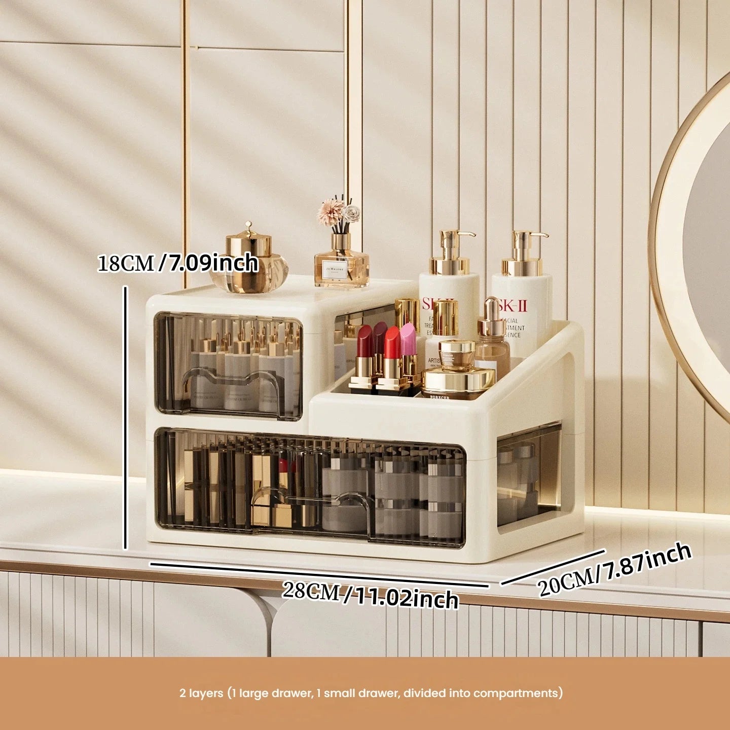 Drawer-style cosmetics storage box, high-end dressing table, lipstick, skin care products, jewelry shelf, desktop storage box