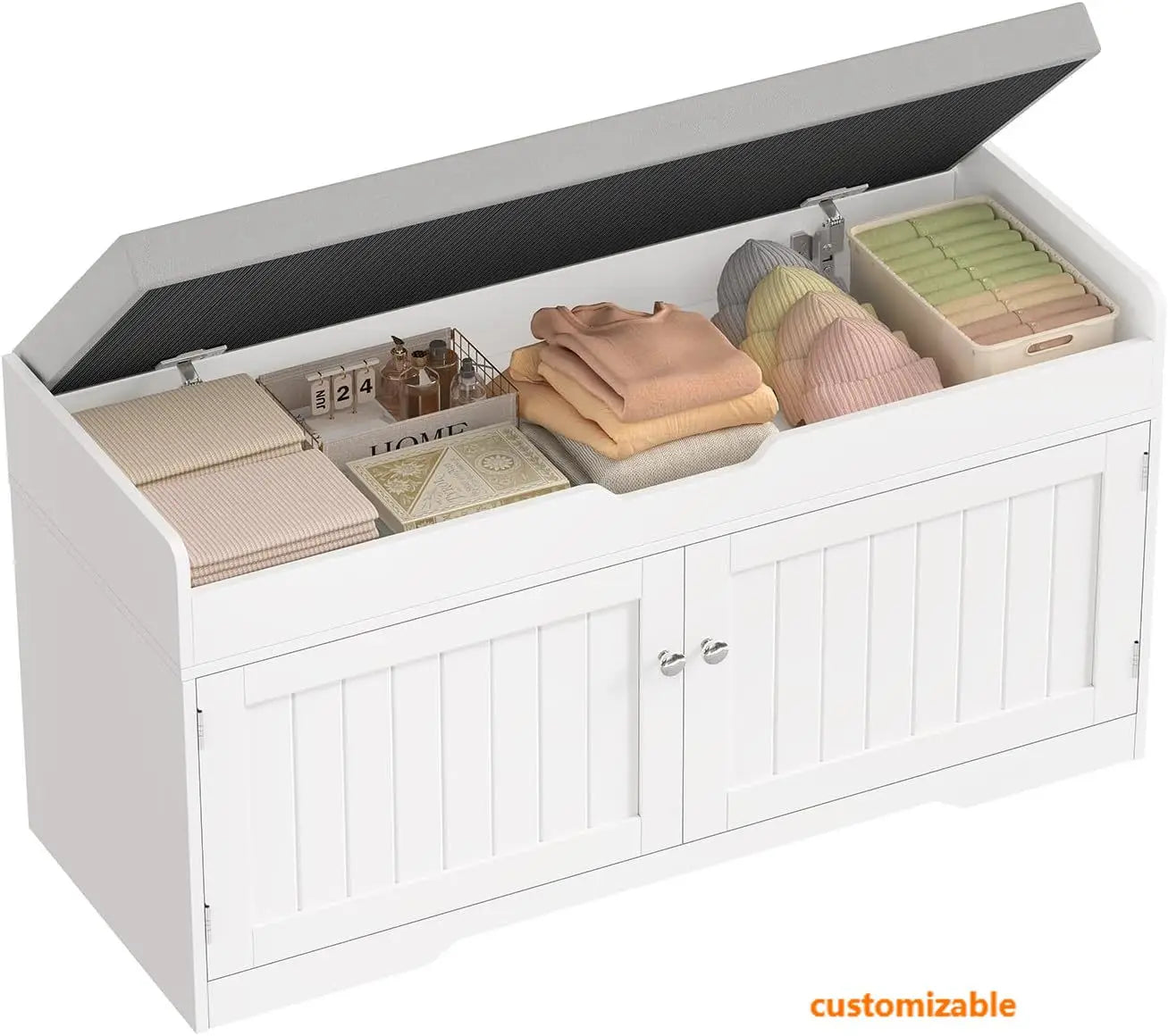 Shoe Bench with Lift Top Storage, Entryway Bench with Padded Seat Cushion, Shoe Storage Bench with 2 Adjustable Shelves