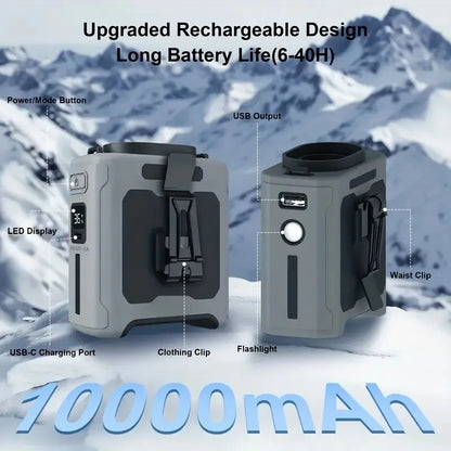 10000mAh Waist Fan Wearable Waist Fan 5 Speeds Light 40H Cooling for Outdoor Jobsite Travel Suitable for Outdoor Use Sports