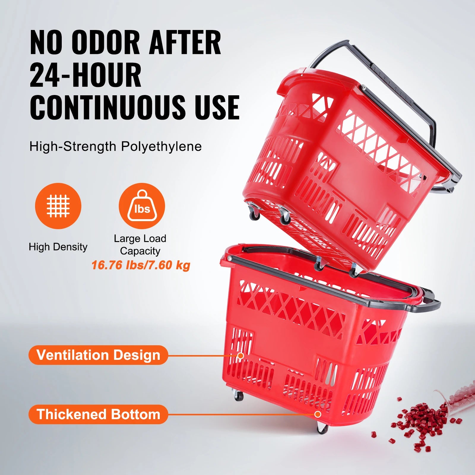 SucceBuy 6PCS Shopping Baskets 39L Rolling Shopping Carts with Handles &amp; Wheels Portable  for Supermarkets Retail Stores Grocery