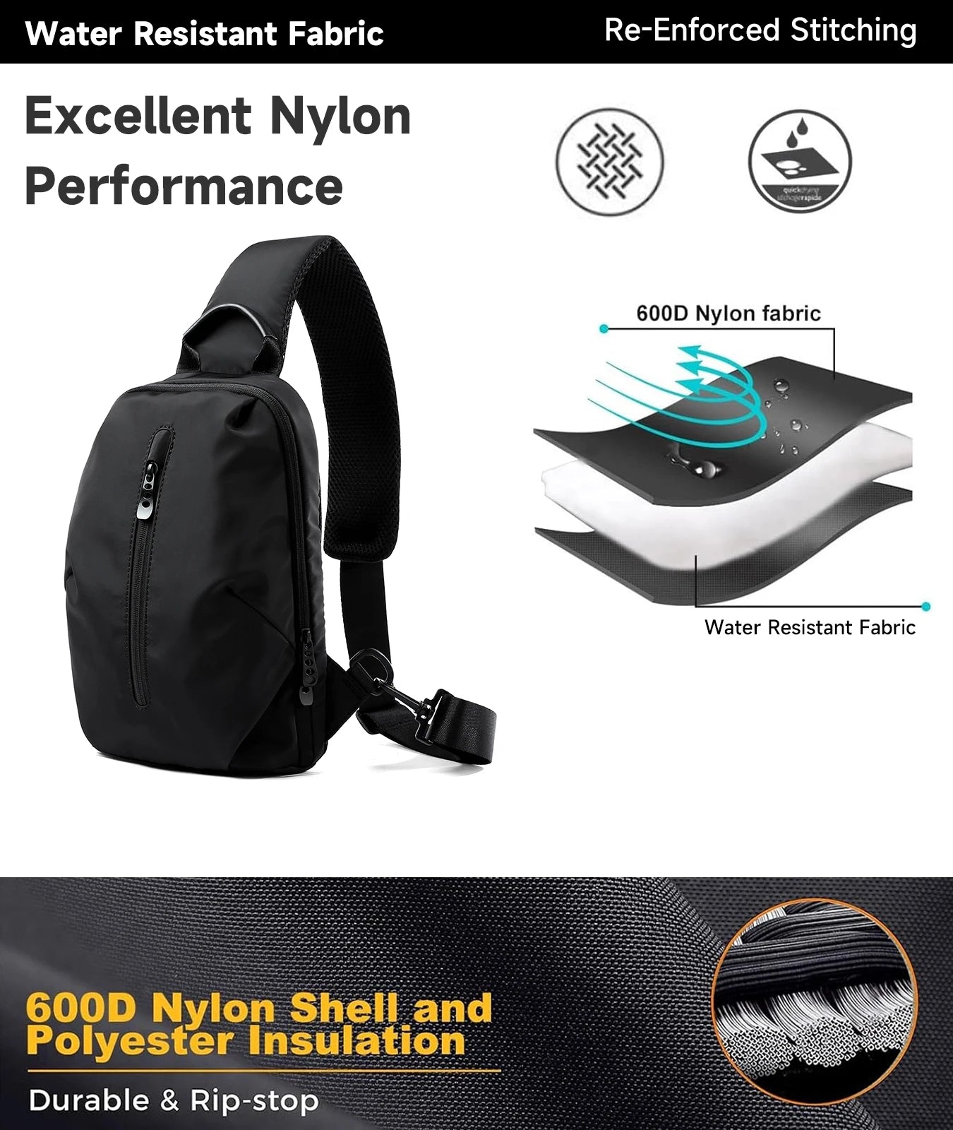 MOYYI Simple Fashion Waterproof Nylon Man Sling Bag Best Lightweight Crossbody Chest Bag Women Sport Travel One Shoulder Bag