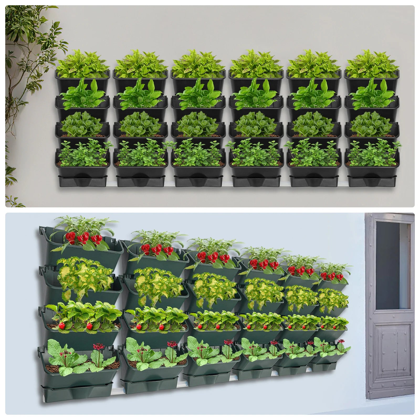 Black/Green Stackable Planter Indoor Outdoor W/ 6 Drainage Pot 18 Plastic Pot 6.56ft Drainage Pipe Hanging Vertical Wall Planter