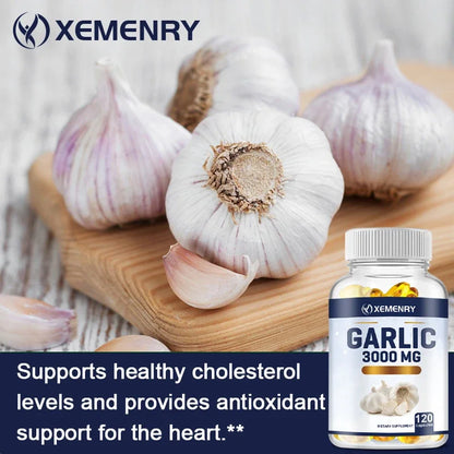 Garlic Capsules 3000mg - for Immune and Cardiovascular,  Antioxidant，Cholesterol Health - 120 Capsules