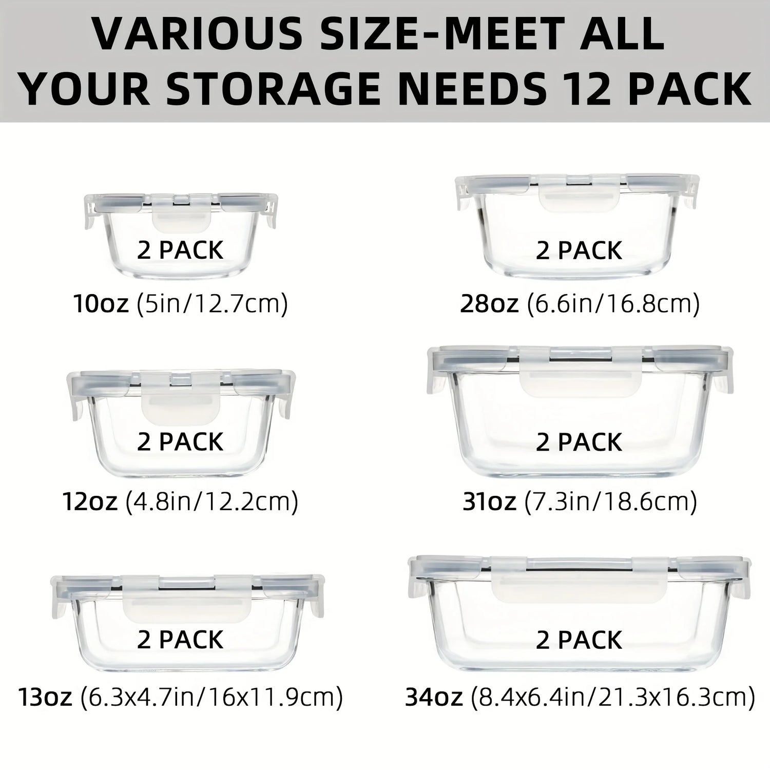 24PCS (12containers+12lids) High Borosilicate Glass Food Storage Containers Set - Leakproof Airtight Lids Perfect for Meal Prep