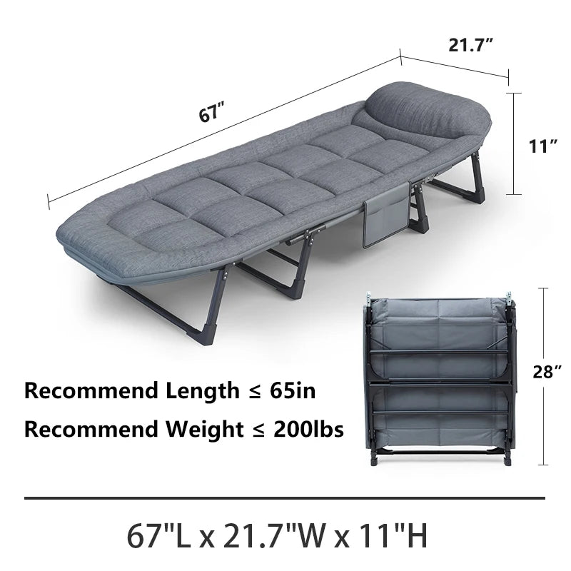 Sleeping Cots for Adults 6 Positions, Portable &amp; Foldable Bed with Mattress and Pillow, Heavy Duty Sturdy Frame for Camp, Home