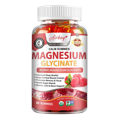 Magnesium Glycinate Gummies - Calm, Relieves Stress, Promotes Sleep, Support Memory, Concentration &amp; Muscle Spasms - 120pcs