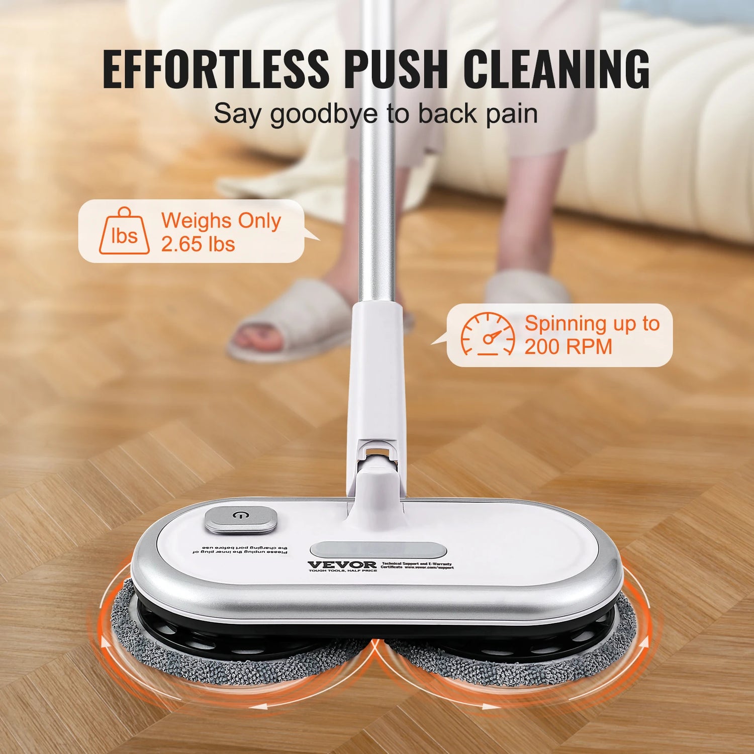 VEVOR Cordless Electric Mop Up to 40/70 mins Battery Electric Spin Mop with Dual Mop Heads for Hardwood/Tile Floor Cleaning