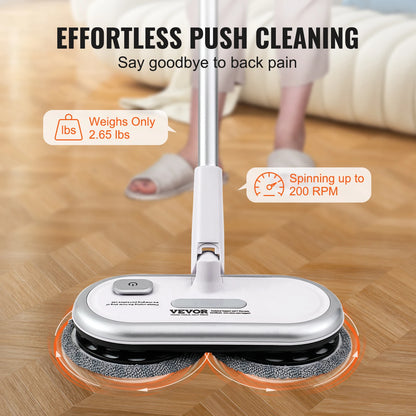 VEVOR Cordless Electric Mop Up to 40/70 mins Battery Electric Spin Mop with Dual Mop Heads for Hardwood/Tile Floor Cleaning