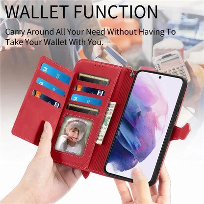 Lanyard Zipper Flip Wallet Card Cover For Samsung Galaxy S25 Edge S24 Ultra S23 Plus S22 S21 FE A17 Magnetic Leather Phone Case