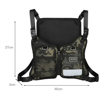 Function Outdoor Chest Bag Vest Outdoor Hip Hop Sports Fitness Men Protective Reflective Top Vest Cycling Fishing Vest Sling Bag