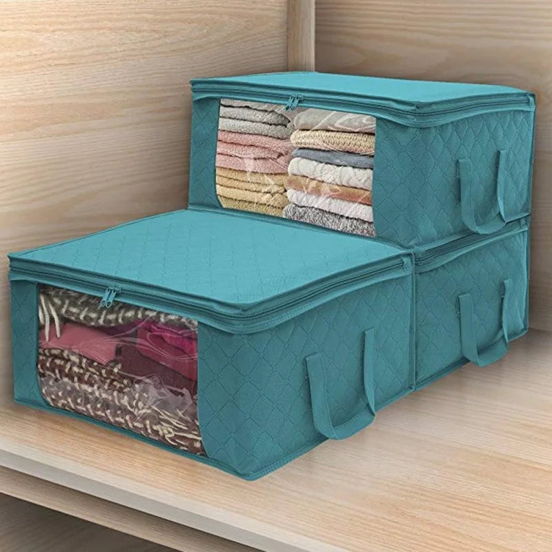 1/3pcs Large Capacity Clothing Storage Box Folding Non Woven Fabric Quilts Clothes Organizer Case With Zipper Organizers