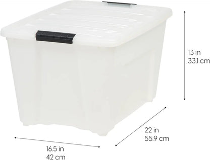 Stackable Plastic Storage Bins with Lids, Latches, Durable Nestable Containers, Secure Pull Handle - Pearl