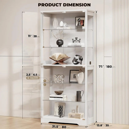 Display Cabinet with Glass Door, 6-Tier 71" Curio Cabinet with 3 Color Lights for Collectibles, Display Case with Adjustable Gla
