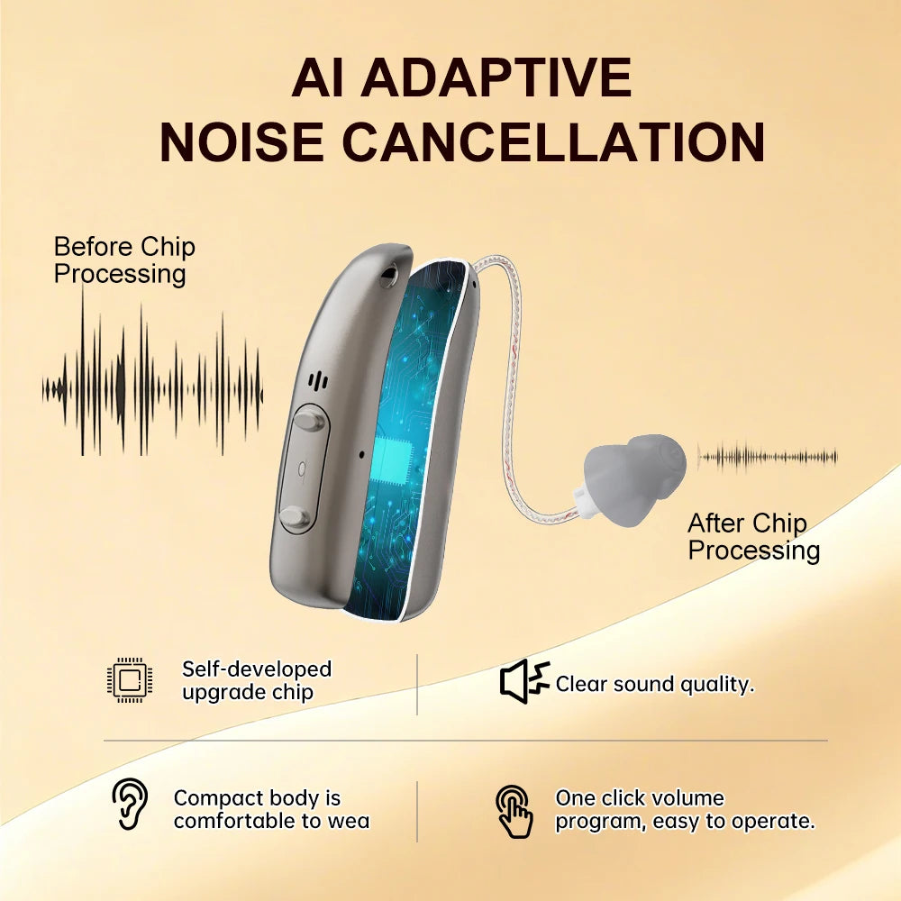Mirasing Hearing Aids，Bluetooth RIC Hearing Aid - 2025 Rechargeable BTE with Noise Cancelling &amp; Charging Case