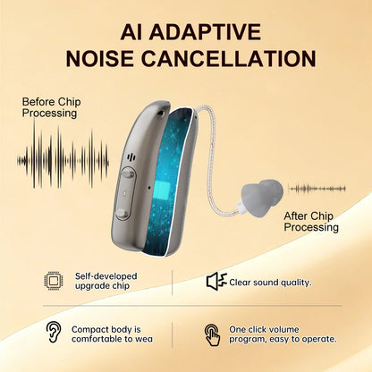 Mirasing Hearing Aids，Bluetooth RIC Hearing Aid - 2025 Rechargeable BTE with Noise Cancelling &amp; Charging Case
