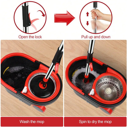 Heavy Duty Rolling Spin Mop Bucket Set with Wringer, 3 Microfiber Mop Heads, Adjustable Handle for Home Floor Cleaning”