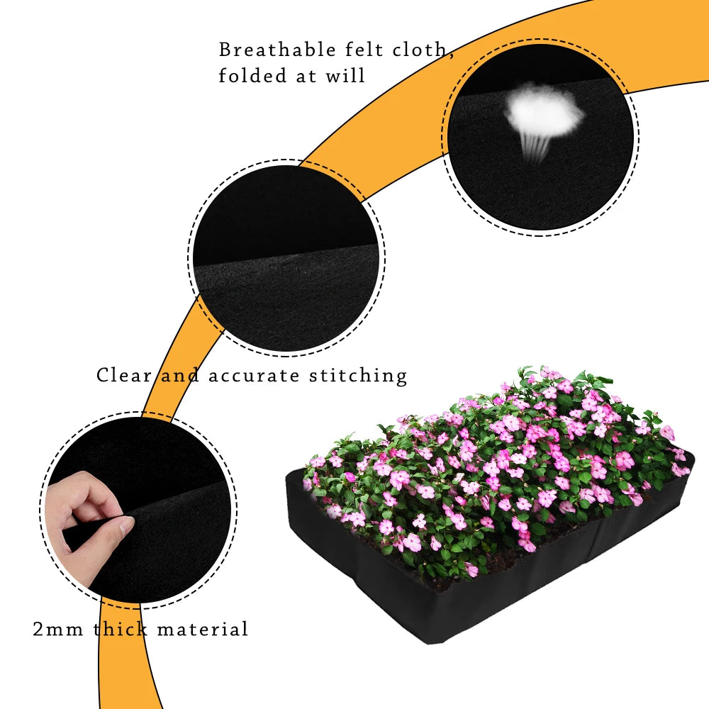 Flowerpot Breathe Cloth Rectangular Planting Bag For Vegetables Flowers Raised Garden Bed Felt 4/8 Pockets Multi-grid