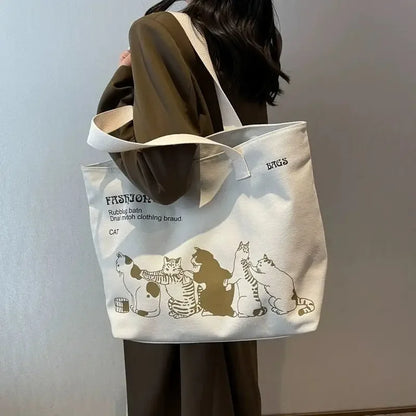 Women Canvas Tote Bag with Top Zipper, 35x25cm A4 Capacity, Casual Shoulder Handbag For Work Commuting by Arcnex