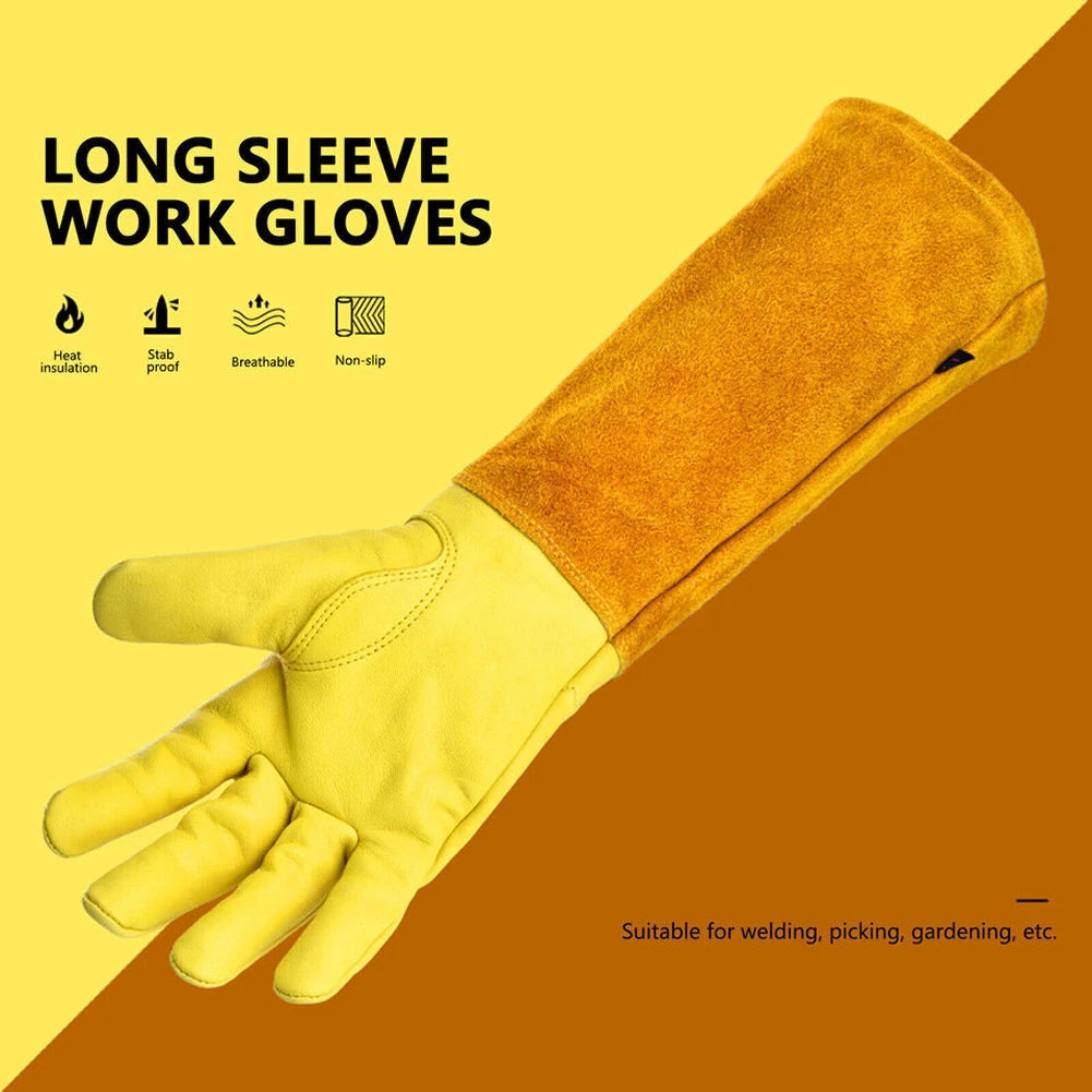 1 Pair Long Thorn Proof Gardening Gloves Breathable Leather Working Mitten with Forearm Protection Garden Gloves for Women Men