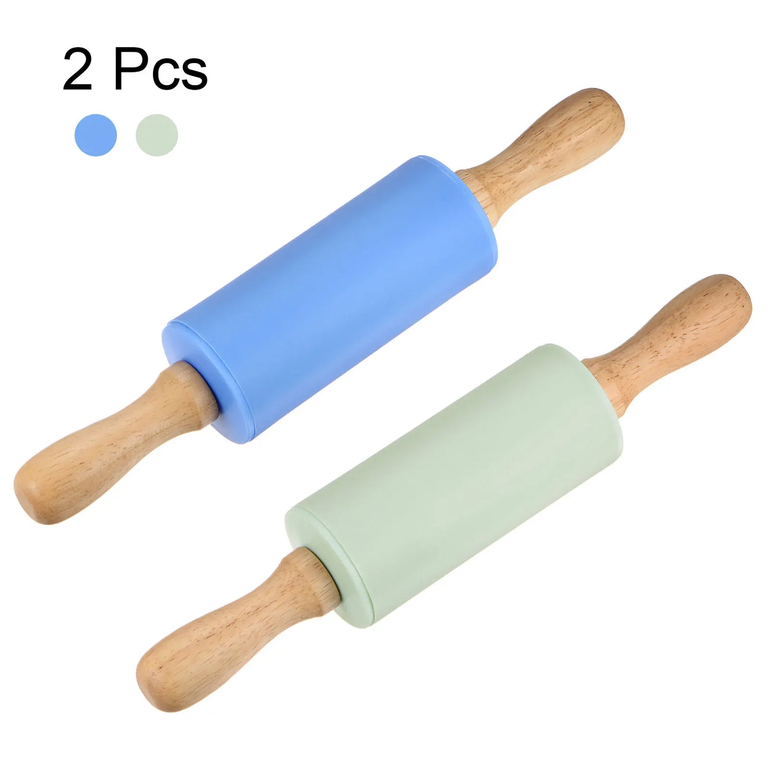 Silicone Rolling Pins for Baking 23.5cm x 4.2cm Light Green &amp; Blue