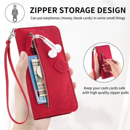 Lanyard Zipper Flip Wallet Card Cover For Samsung Galaxy S25 Edge S24 Ultra S23 Plus S22 S21 FE A17 Magnetic Leather Phone Case
