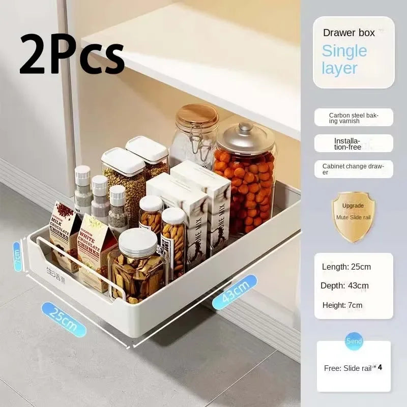 Pull Out Cabinet Organizer with Slide Rails Storage Rack