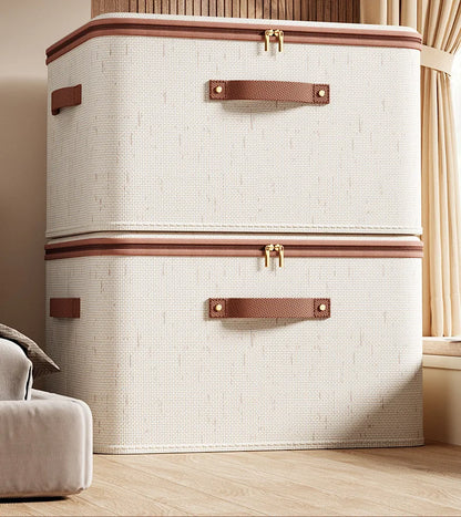 Large Household Storage Box Heavy-duty Hard Shell Cotton Linen Zipper Storage Organizer Box with Lid for Clothes Toys Blankets