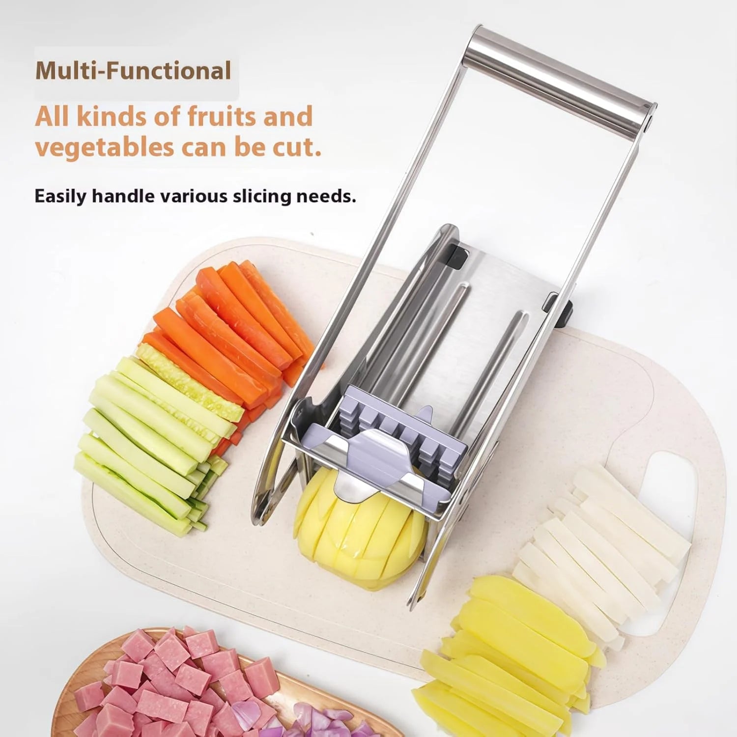 Stainless Steel French Fry Cutter with 1/2-Inch Blade - Heavy-Duty Potato Cutter, Perfect for Cutting Potatoes, Carrots &amp; Cucumb