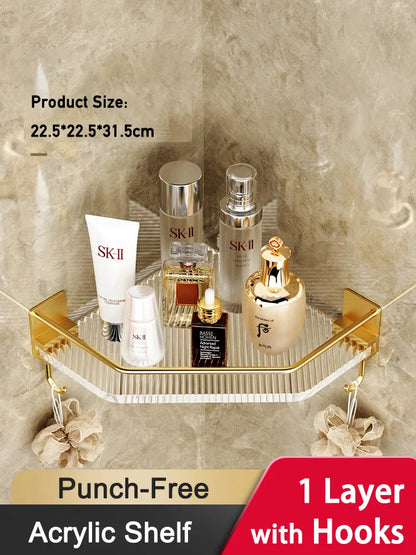 Acrylic Bathroom Shelves Wall Mounted Non Grilling Shampoo Organizer Corner Hanging Shower Storage Shelf Adhesive Bath Room Rack
