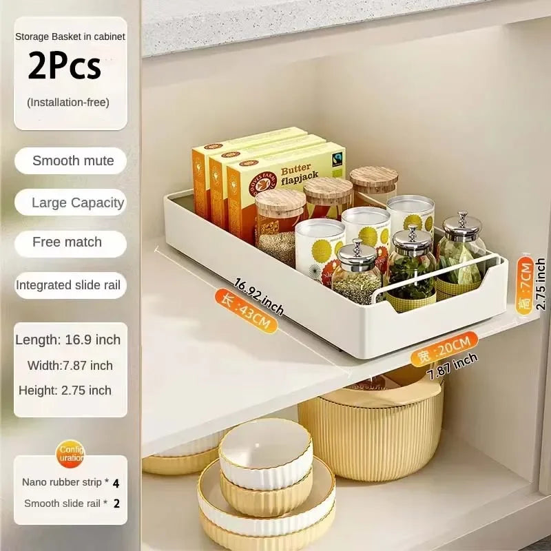 Pull Out Cabinet Organizer with Slide Rails Storage Rack