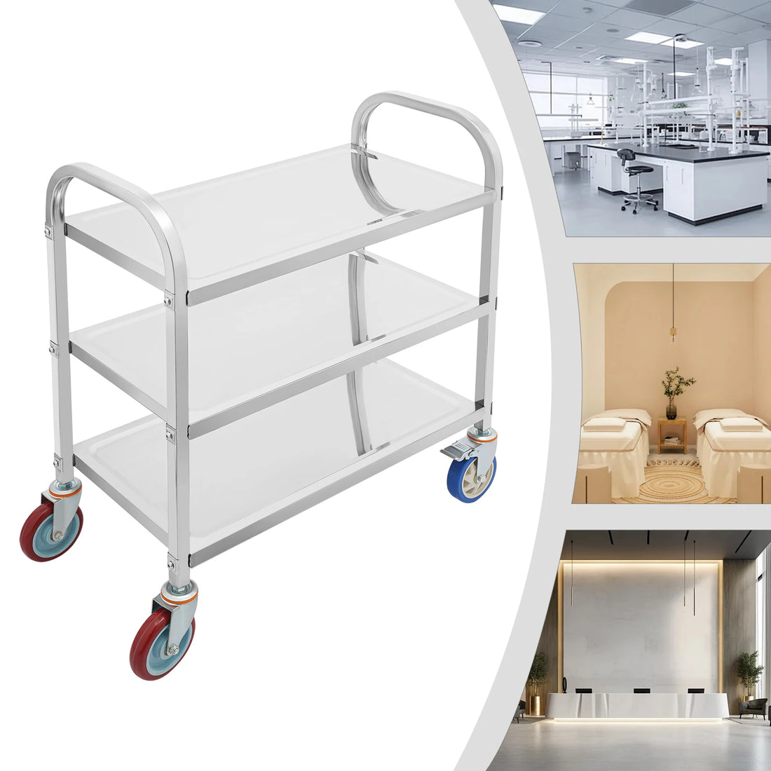 3 Tier Stainless Steel Kitchen Trolley Cart,   Utility Serving Storage Rolling Car Shelf, Kitchen Trolley Car