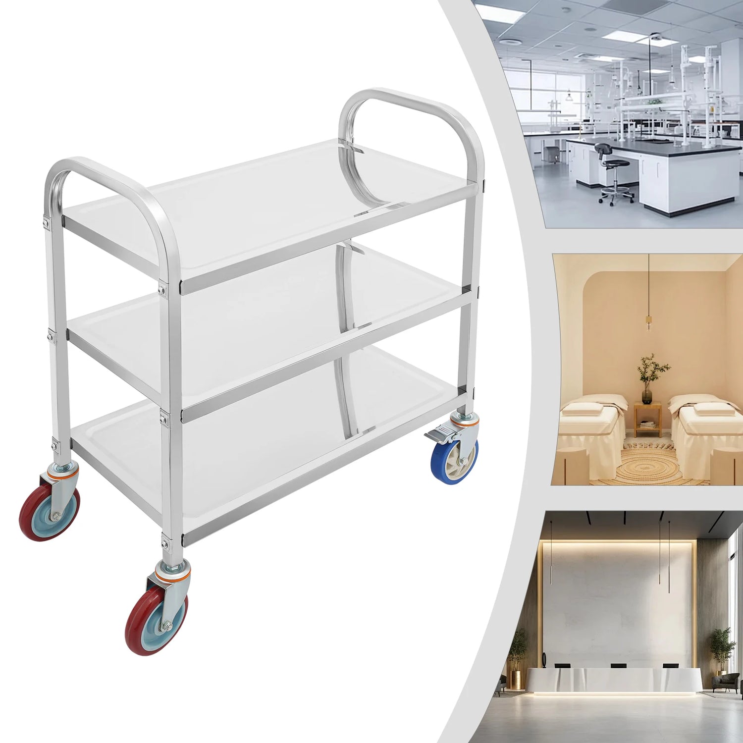 3 Tier Stainless Steel Kitchen Trolley Cart,   Utility Serving Storage Rolling Car Shelf, Kitchen Trolley Car