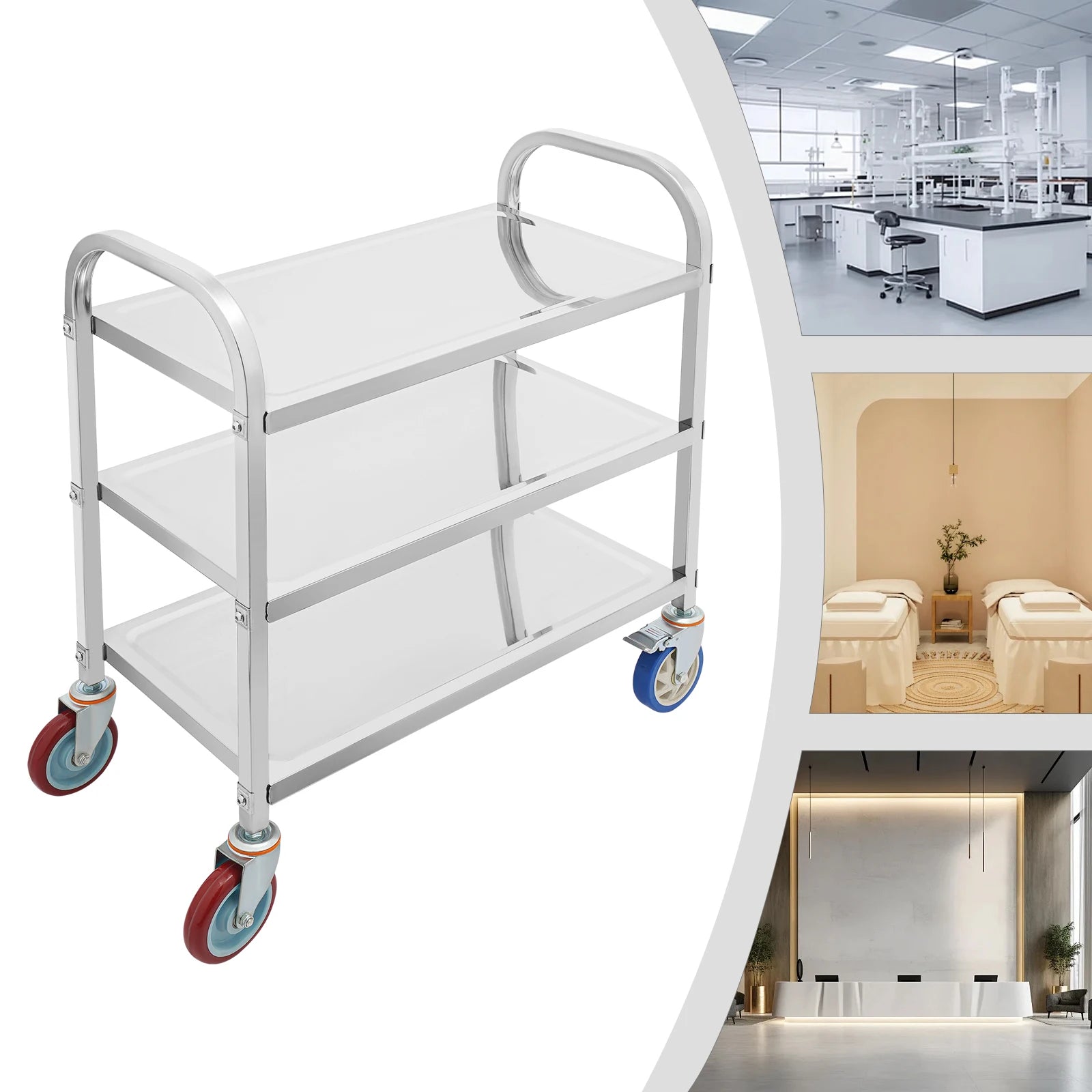 3 Tier Stainless Steel Kitchen Trolley Cart,   Utility Serving Storage Rolling Car Shelf, Kitchen Trolley Car