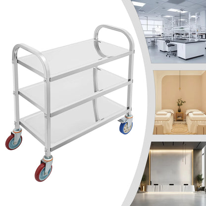 3 Tier Stainless Steel Kitchen Trolley Cart,   Utility Serving Storage Rolling Car Shelf, Kitchen Trolley Car