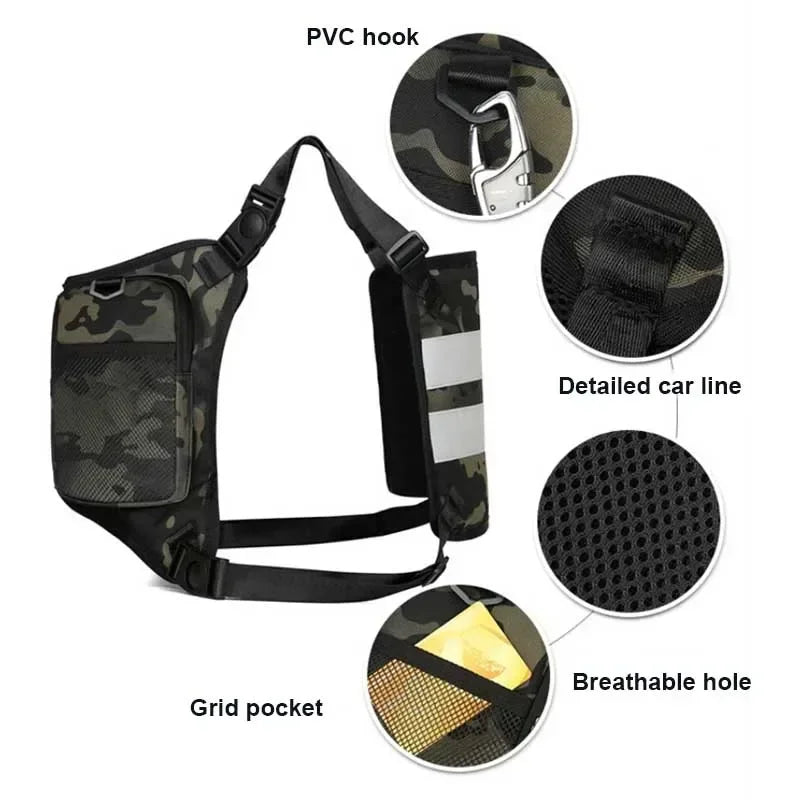 Function Outdoor Chest Bag Vest Outdoor Hip Hop Sports Fitness Men Protective Reflective Top Vest Cycling Fishing Vest Sling Bag