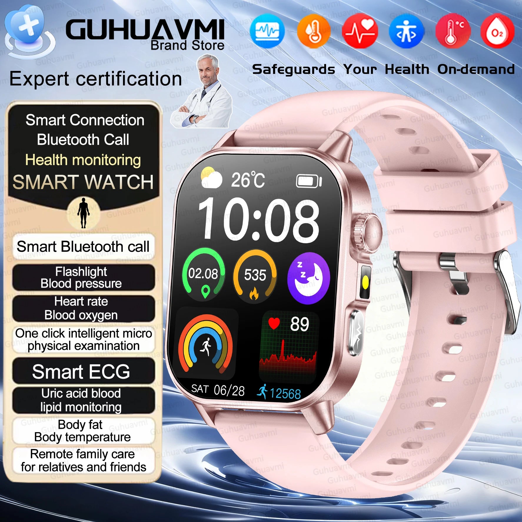 2026New ECG+PPG AI Health Diagnose Smart Watch Men Women Clock Blood Lipid BP Uric Acid Heart rate Tracker HD Call Smart Watch