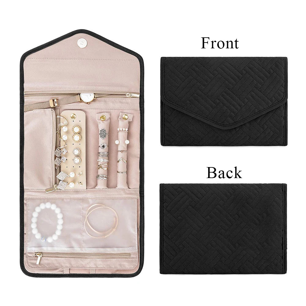 Multiple Jewelry Storage Organizer Bracelet Earrings Accessories Carrying Bag Necklace Brooch Rings Travel Folding Roll Pouch