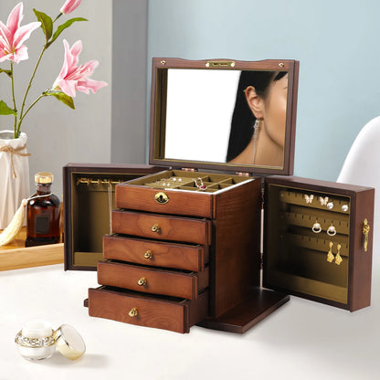 Wooden Jewelry Box Organizer Storage Luxury Multi Functional Jewelry Box with Lock Retro Drawer Style Display Packaging Supplies