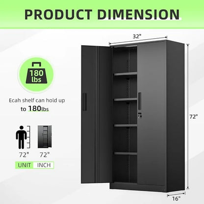 Metal Garage Storage Cabinet, Locking Doors &amp; Adjustable Shelves Tall Storage, Heavy Duty Steel Tool Cabinet for Home