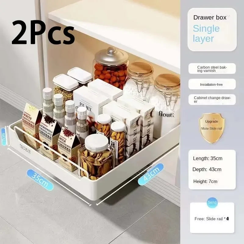 Pull Out Cabinet Organizer with Slide Rails Storage Rack