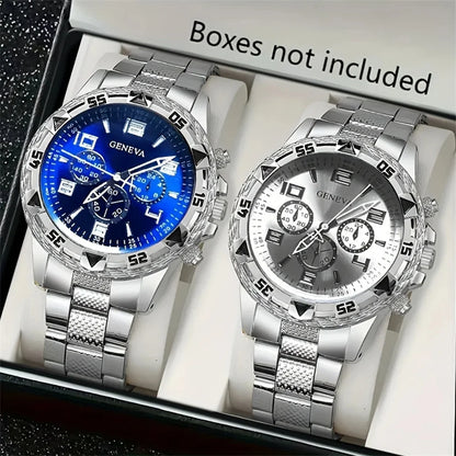 2pcs/set Men Business Watches Fashion Arabic Dial Steel Band Male&
