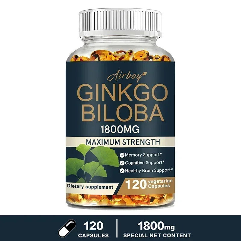 Ginkgo Biloba Capsules - Brain Health Supplement That Helps Blood Circulation, Metabolism and Energy Levels