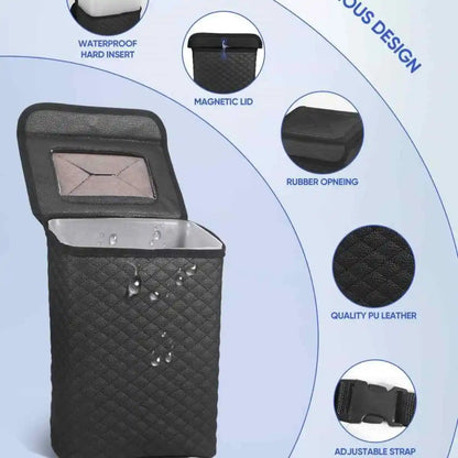 Car Trash Can with Lid - Leakproof PU Leather Auto Garbage Bin, Removable Waterproof Liner, Hanging Car Trash Can for SUV, Truck