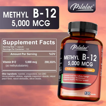 Vitamin B12 - 5000 MCG Supplement -Benefits Brain &amp; Heart Function, Supports Memory, Learning, Helps Boost Natural Energy