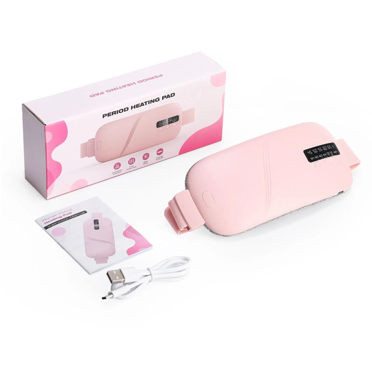 5 Modes Electric Heating Vibration Waist Massage Belt Smart Warm Palace Women Menstrual Heating Pad for for Cramps Period Relief