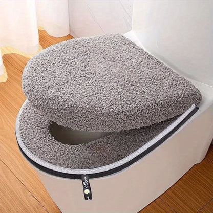 Toilet Seat Cushion Set Winter Thickened Double with Zipper Handle Machine Washable Universal Home Use Toilet Set Accessories