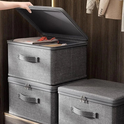 Foldable Storage Box with Cover,Clothes Storage Box with Zipper,Large Capacity Quilt Storage Box Wardrobe Underwear Organizer Bo